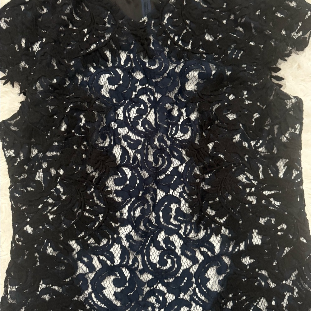 Tadashi Shoji Black and Navy Lace Midi Dress - Picture 4 of 11